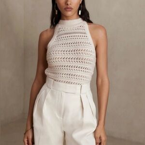 Banana Republic Tamra Organic Cotton Sweater Halter Tank Cream White Rococo